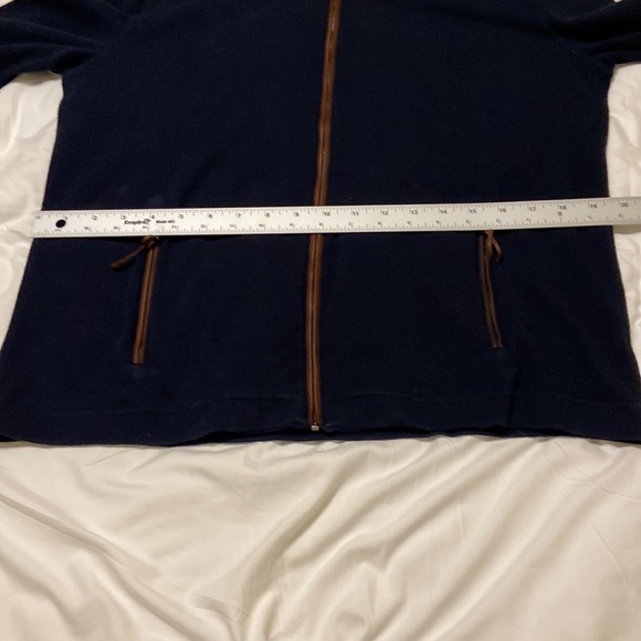 Ralph Lauren Navy Full Zip Up Mock Sweater, Navy/Brown Faux Trim Size M, EUC - Picture 8 of 13